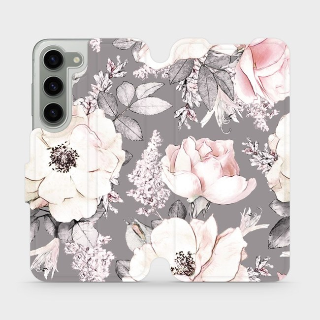 Flipové pouzdro Mobiwear - Samsung Galaxy S23 - MX06S Květy na šedém pozadí