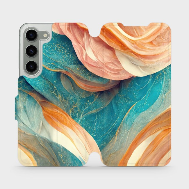 Flipové pouzdro Mobiwear - Samsung Galaxy S23 - VP36S Azurový a oranžový mramor