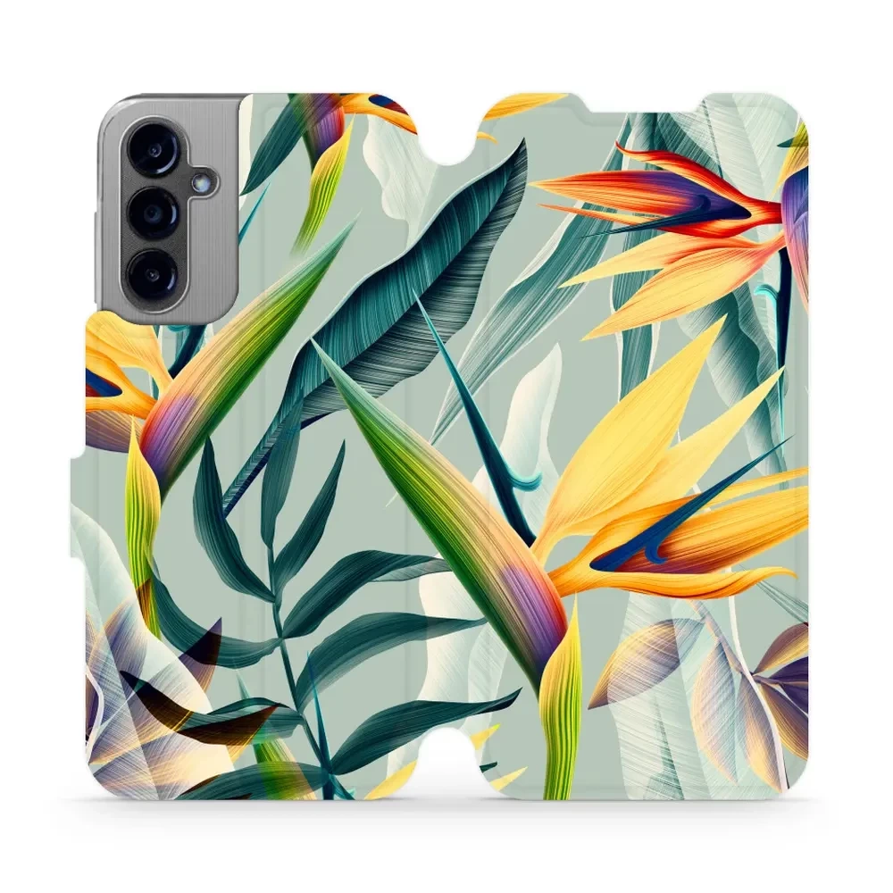Flipové pouzdro Mobiwear - Samsung Galaxy A14 LTE / 5G - MC02S Žluté velké květy a zelené listy