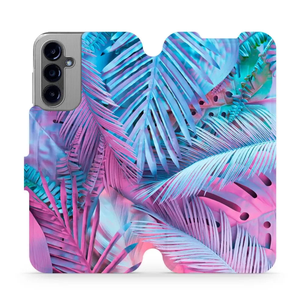 Flipové pouzdro Mobiwear - Samsung Galaxy A14 LTE / 5G - MG10S Fialové a modré listy