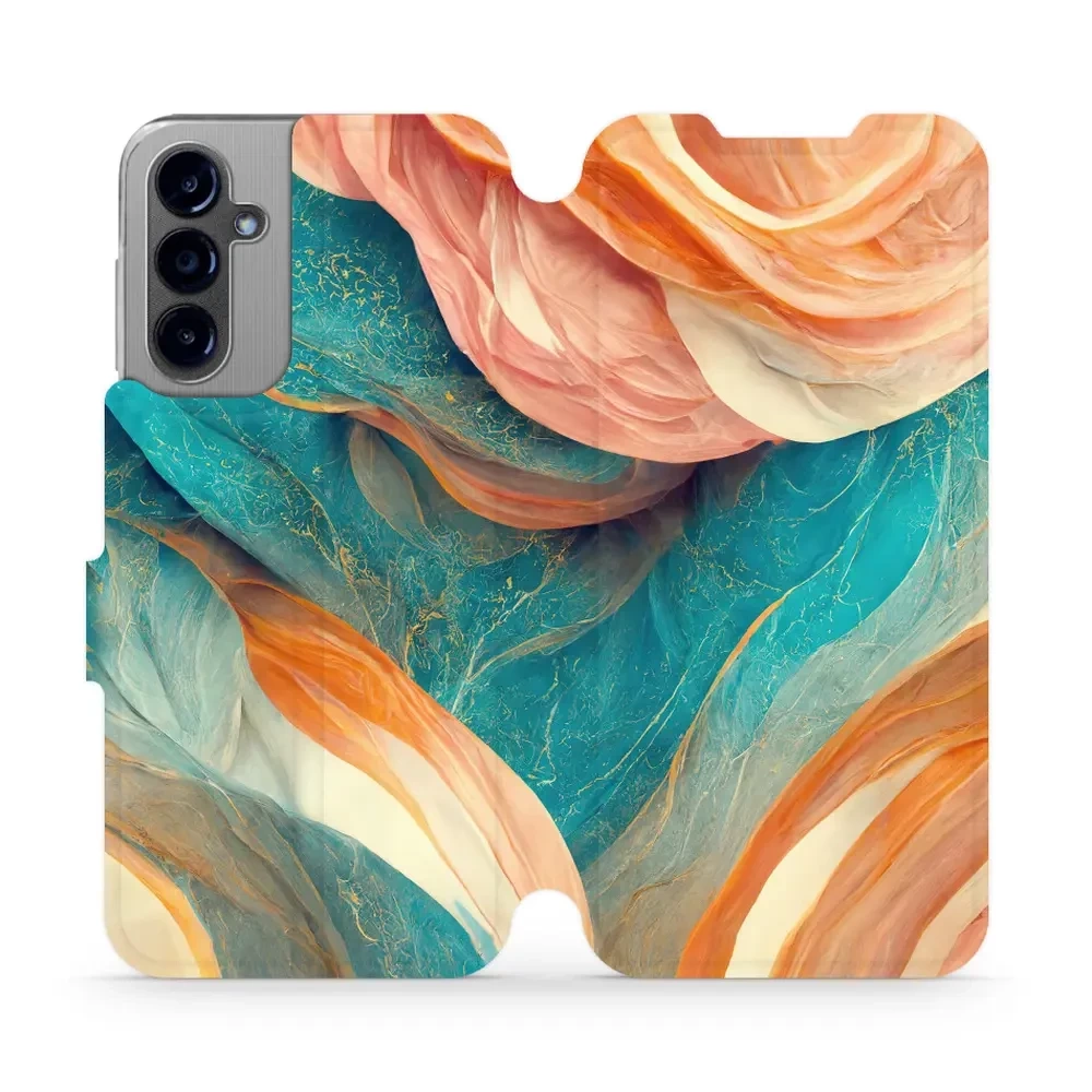 Flipové pouzdro Mobiwear - Samsung Galaxy A14 LTE / 5G - VP36S Azurový a oranžový mramor