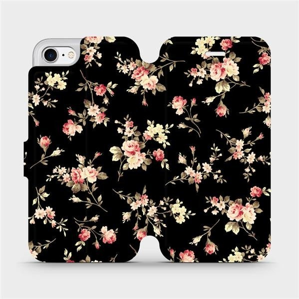 Flipové pouzdro Mobiwear - Apple iPhone 7 - VD02S Květy na černé