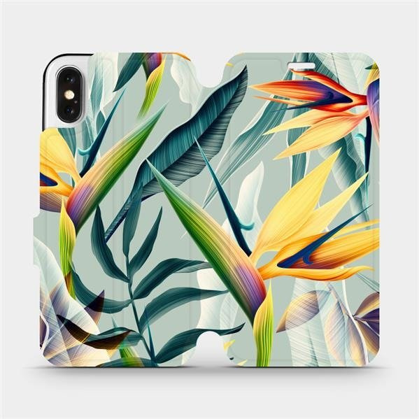 Flipové pouzdro Mobiwear - Apple iPhone X - MC02S Žluté velké květy a zelené listy