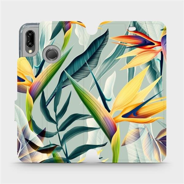 Flipové pouzdro Mobiwear - Huawei P20 Lite - MC02S Žluté velké květy a zelené listy