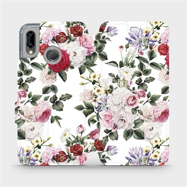 Flipové pouzdro Mobiwear - Huawei P20 Lite - MD01S Růže na bílé