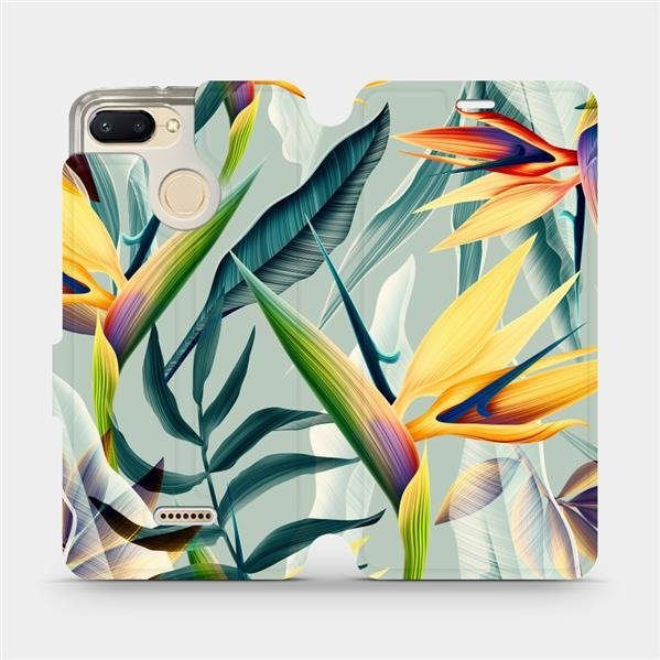 Flipové pouzdro Mobiwear - Xiaomi Redmi 6 - MC02S Žluté velké květy a zelené listy