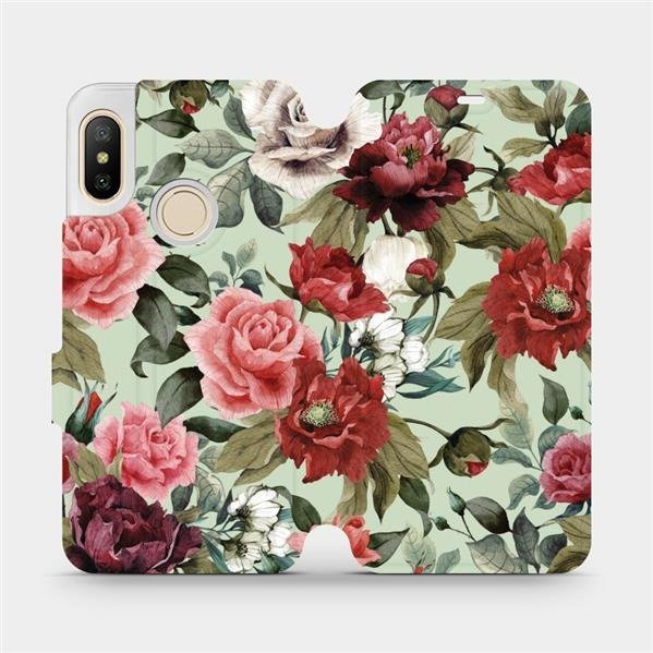 Flipové pouzdro Mobiwear - Xiaomi Mi A2 Lite - MD06P Růže a květy na světle zeleném pozadí