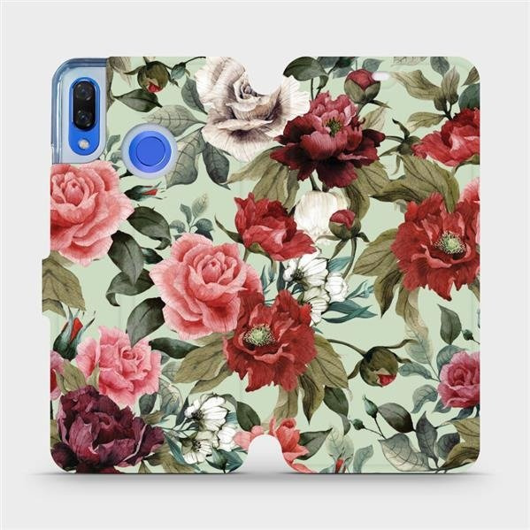 Flipové pouzdro Mobiwear - Huawei Nova 3 - MD06P Růže a květy na světle zeleném pozadí