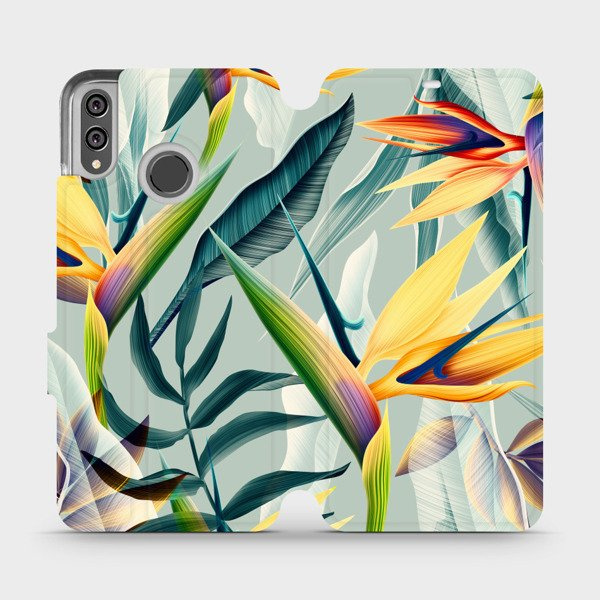Flipové pouzdro Mobiwear - Honor 8X - MC02S Žluté velké květy a zelené listy