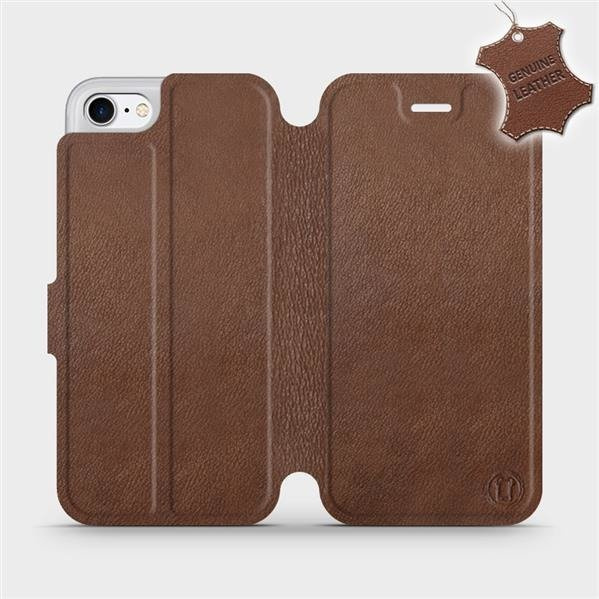Kožené flip pouzdro Mobiwear - Apple iPhone 7 - Hnědé