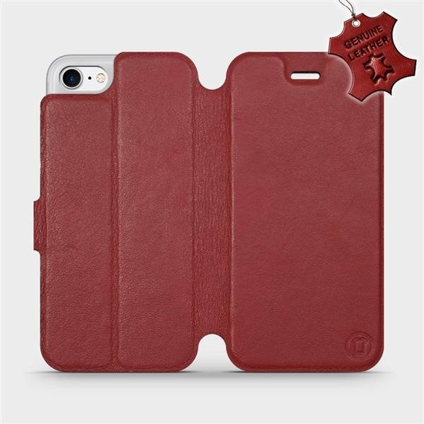 Kožené flip pouzdro Mobiwear - Apple iPhone 8 - Tmavě červené
