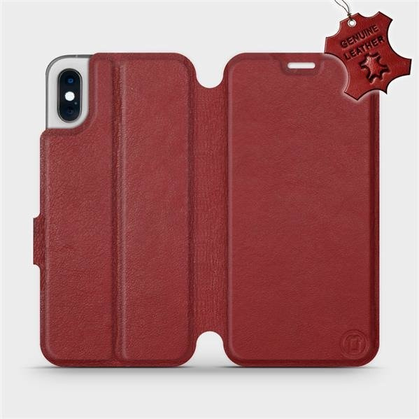Kožené flip pouzdro Mobiwear - Apple iPhone X - Tmavě červené