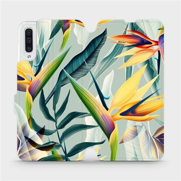 Flipové pouzdro Mobiwear - Samsung Galaxy A50 - MC02S Žluté velké květy a zelené listy