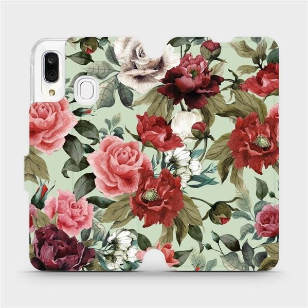 Flipové pouzdro Mobiwear - Samsung Galaxy A40 - MD06P Růže a květy na světle zeleném pozadí
