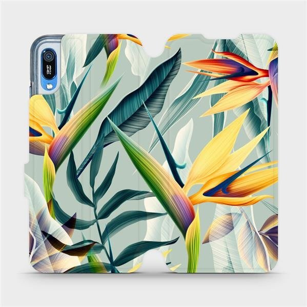 Flipové pouzdro Mobiwear - Huawei Y6 2019 - MC02S Žluté velké květy a zelené listy