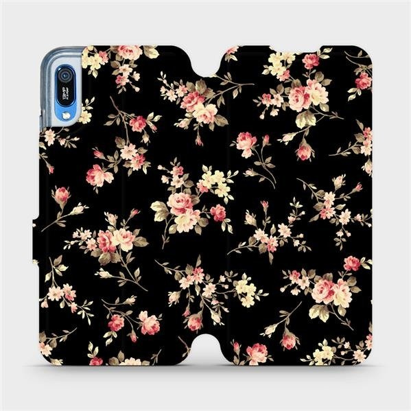 Flipové pouzdro Mobiwear - Huawei Y6 2019 - VD02S Květy na černé