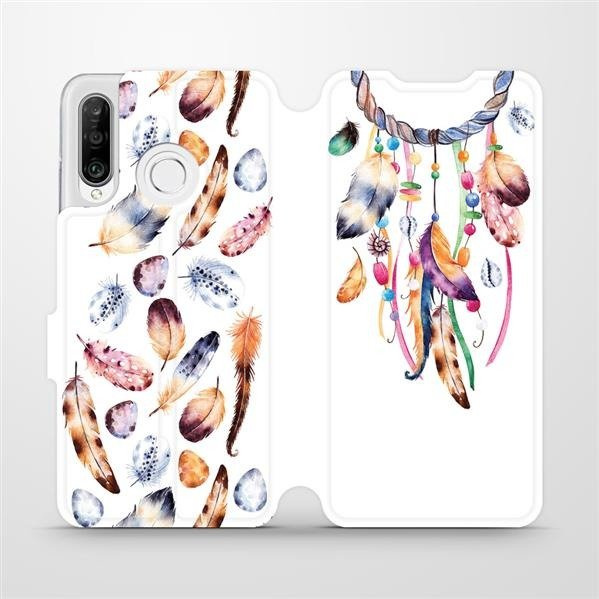 Flipové pouzdro Mobiwear - Huawei P30 Lite - M003S Lapač a barevná pírka