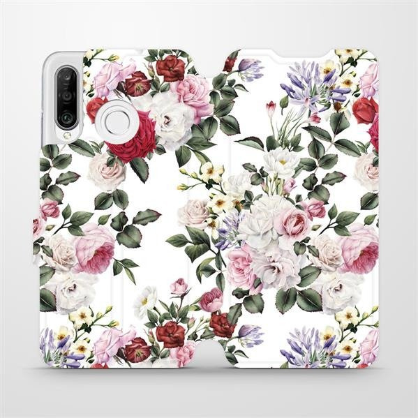 Flipové pouzdro Mobiwear - Huawei P30 Lite - MD01S Růže na bílé