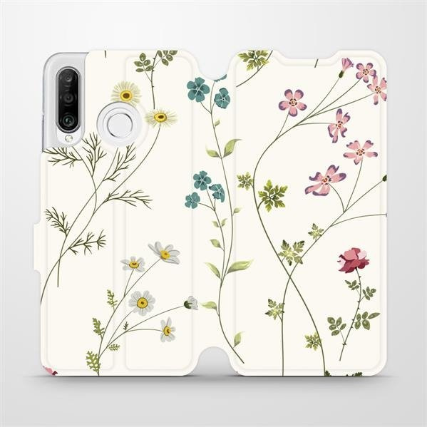 Flipové pouzdro Mobiwear - Huawei P30 Lite - MD03S Tenké rostlinky s květy