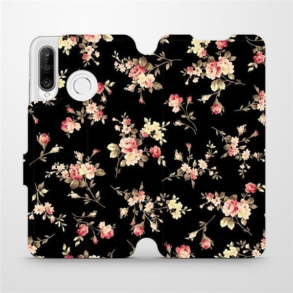 Flipové pouzdro Mobiwear - Huawei P30 Lite - VD02S Květy na černé