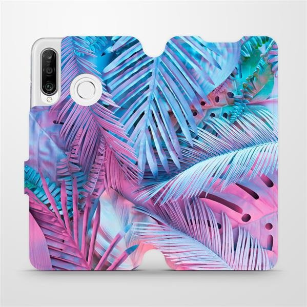 Flipové pouzdro Mobiwear - Huawei P30 Lite - MG10S Fialové a modré listy