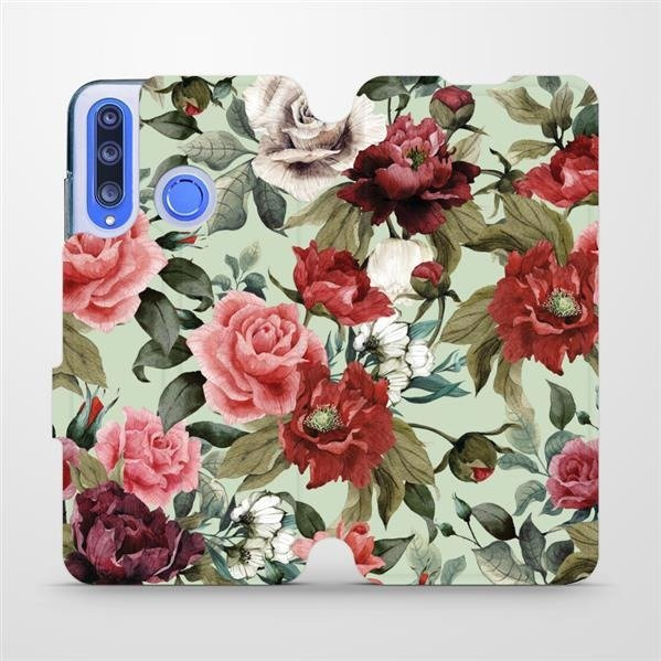 Flipové pouzdro Mobiwear - Honor 20 Lite - MD06P Růže a květy na světle zeleném pozadí
