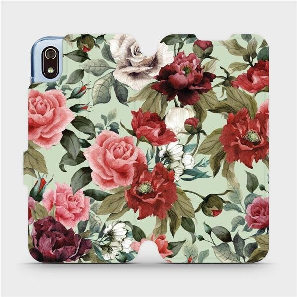 Flipové pouzdro Mobiwear - Xiaomi Redmi 7A - MD06P Růže a květy na světle zeleném pozadí