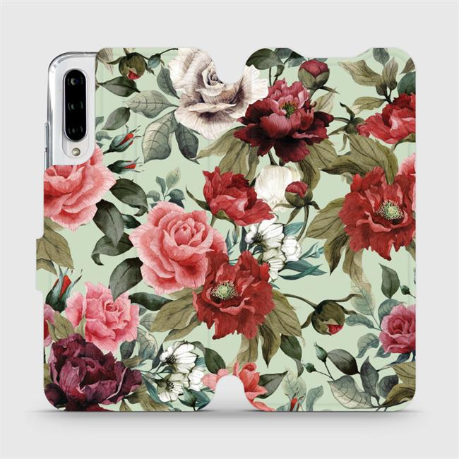 Flipové pouzdro Mobiwear - Xiaomi Mi A3 - MD06P Růže a květy na světle zeleném pozadí