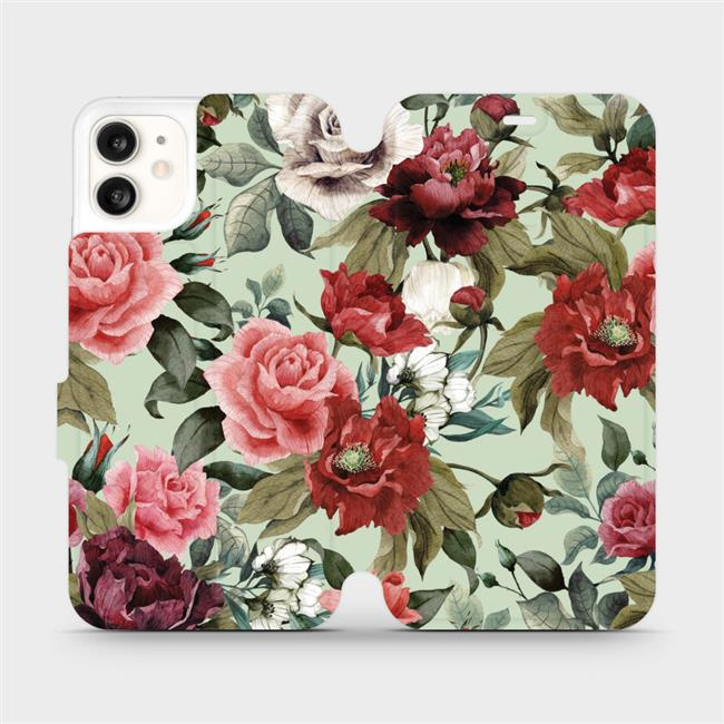 Flipové pouzdro Mobiwear - Apple iPhone 11 - MD06P Růže a květy na světle zeleném pozadí