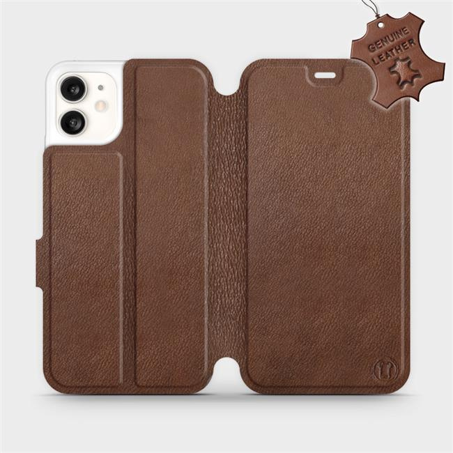 Kožené flip pouzdro Mobiwear - Apple iPhone 11 - Hnědé