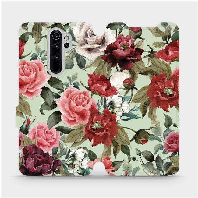 Flipové pouzdro Mobiwear - Xiaomi Redmi Note 8 Pro - MD06P Růže a květy na světle zeleném pozadí