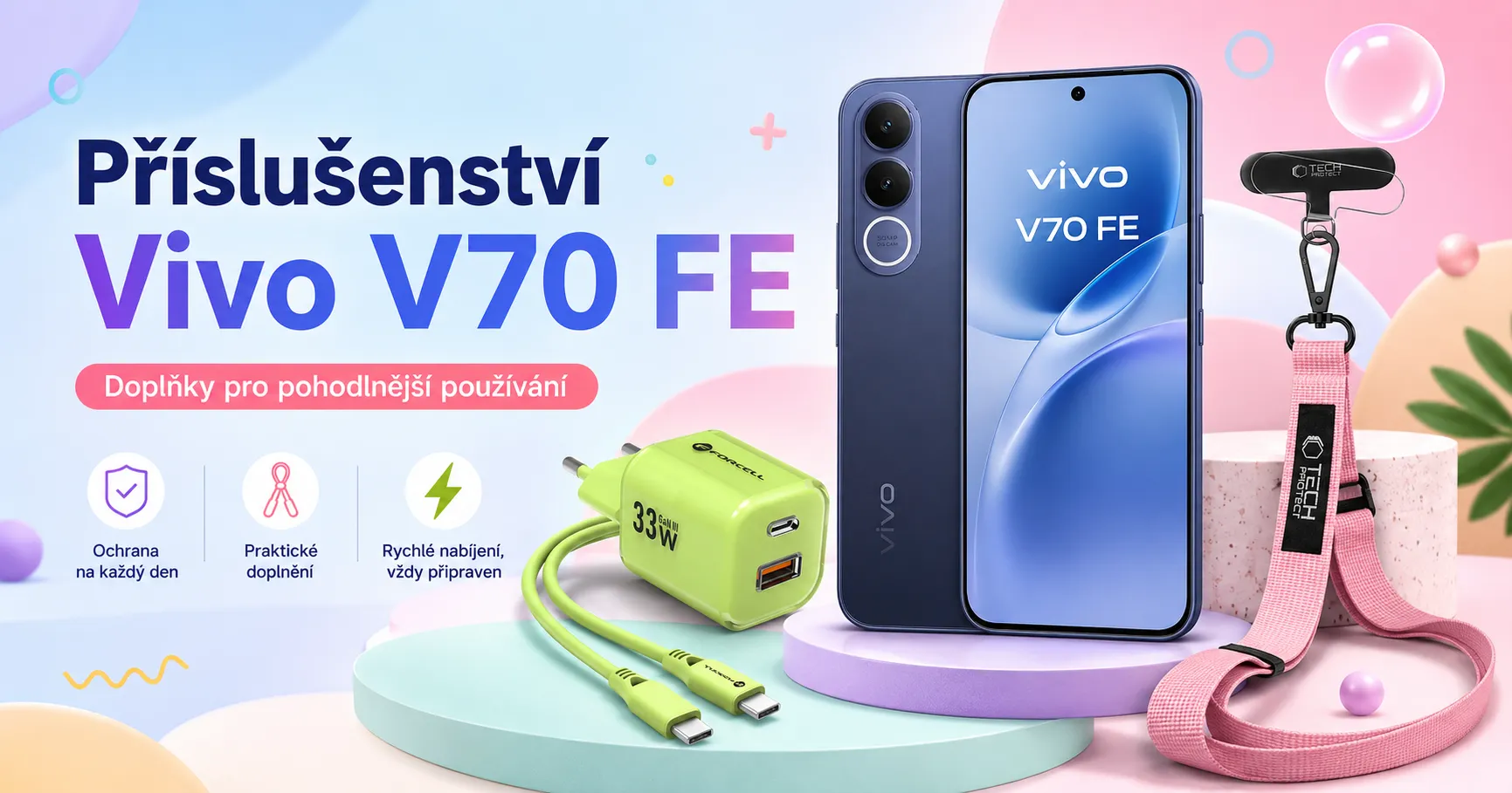 Vivo V70 FE a příslušenství: 6 věcí, které telefon za 10 000 Kč posunou ještě dál