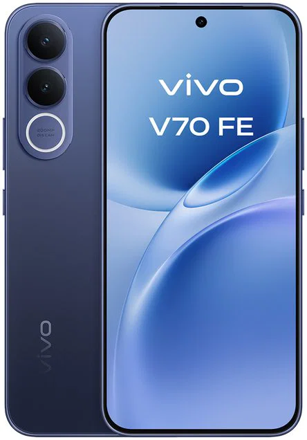 Vivo V70 FE detail designu, tenké rámečky a plastový povrch