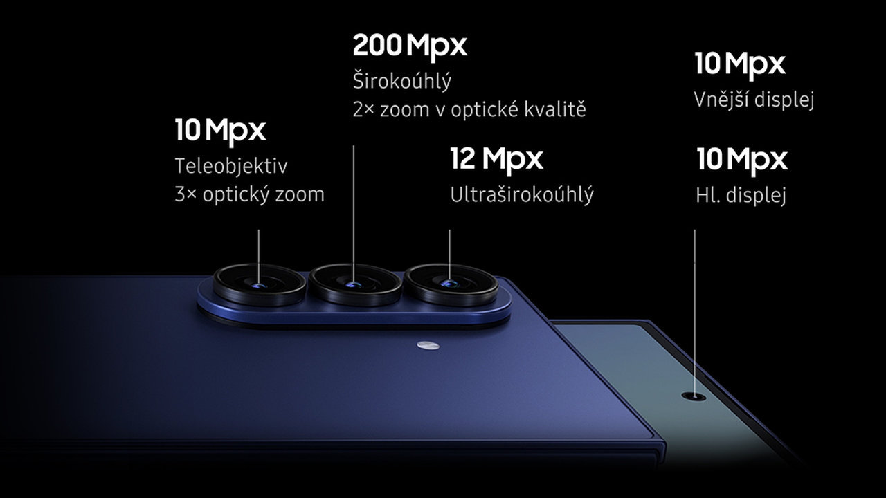 Fotoaparáty Samsung Galaxy Z Fold7 5G, 200Mpx hlavní snímač