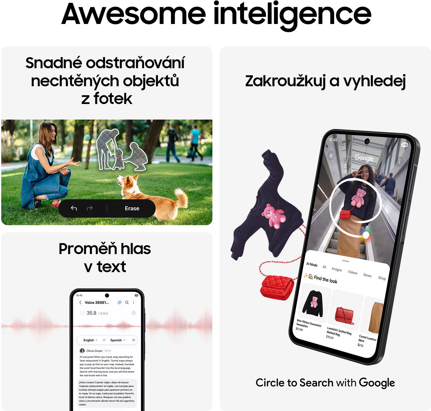 Samsung Galaxy A27 5G AI funkce Awesome Intelligence, Circle to Search a mazání objektů