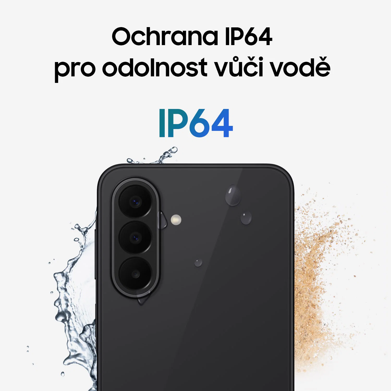 Samsung Galaxy A27 5G odolnost vůči vodě IP64, ochrana před stříkající vodou a prachem