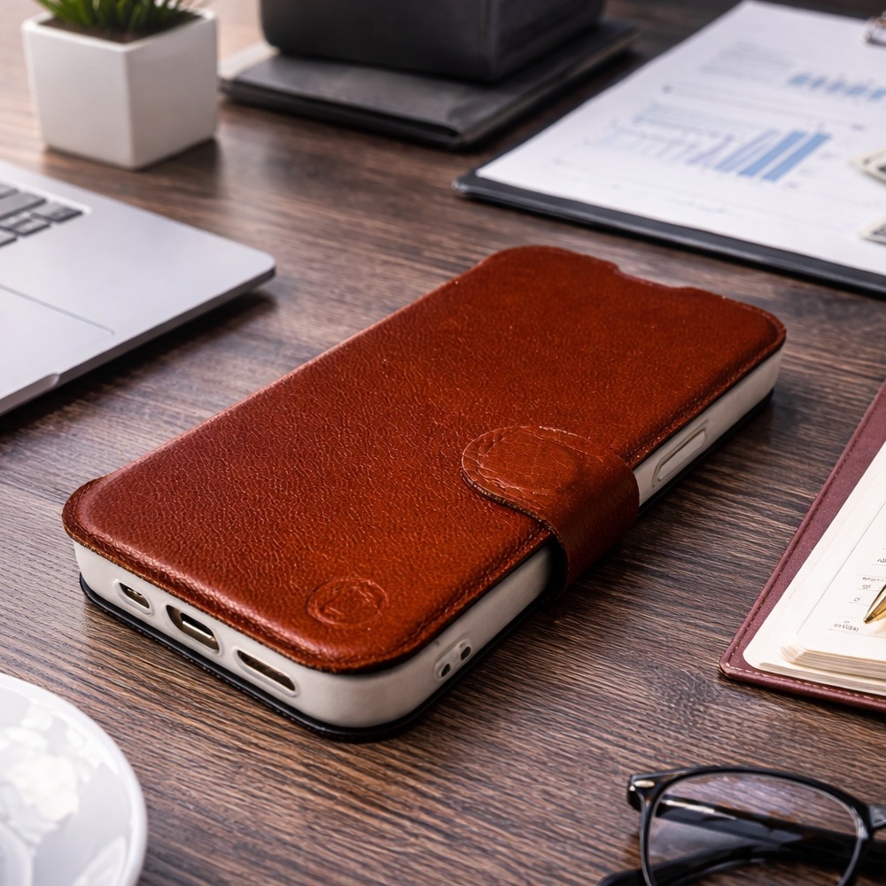 Kožené flip pouzdro Mobiwear - Apple iPhone 17 Pro - Černé