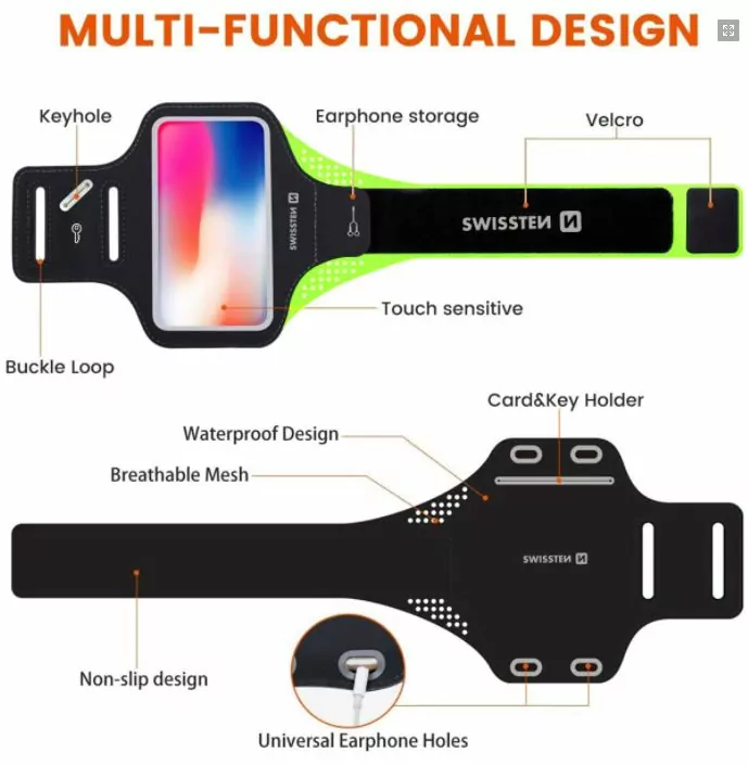 Sportovní pouzdro na ruku na běhání SWISSTEN ARMBAND pro mobily do 6" růžové