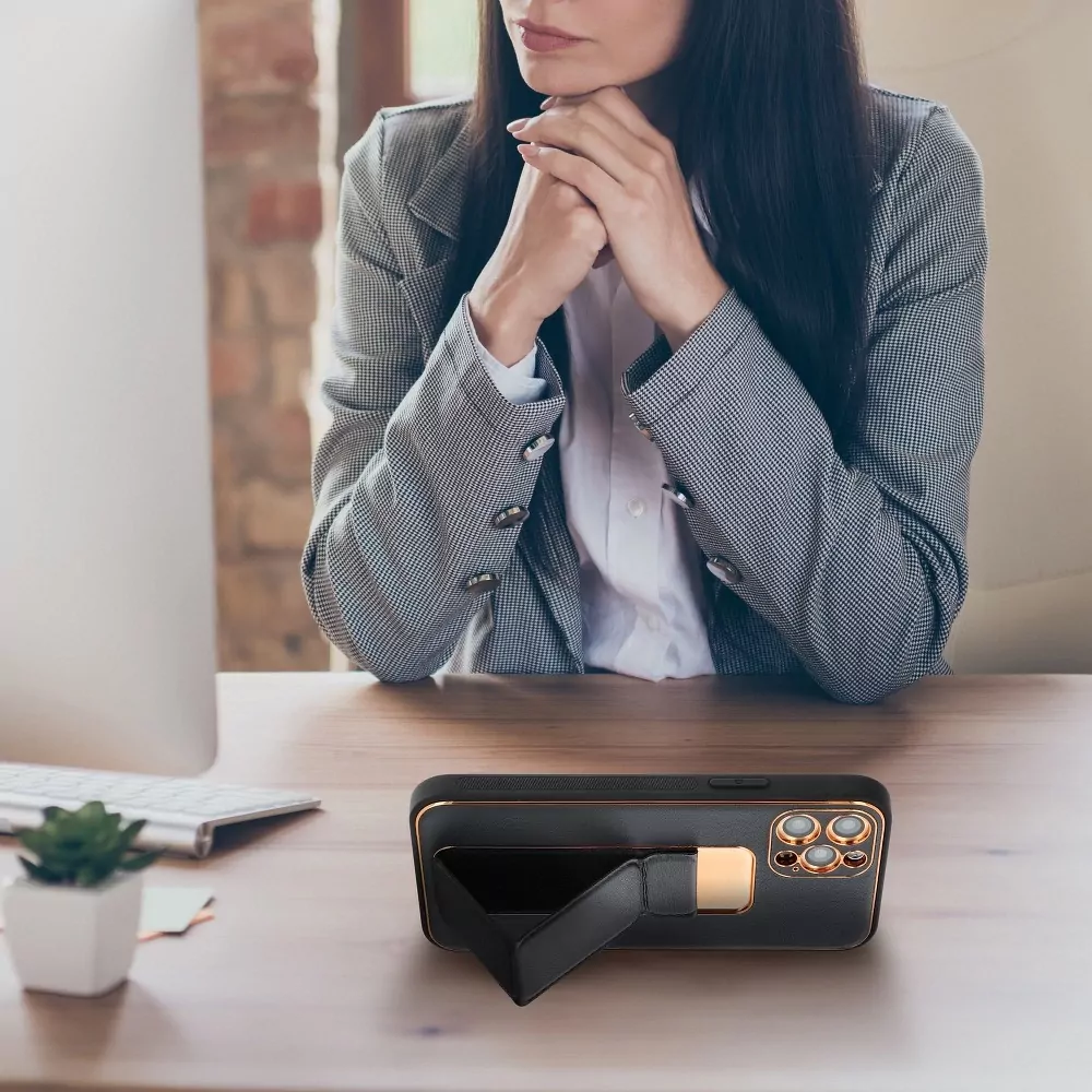 Silikonové pouzdro Forcell Leather Kickstand na mobil Samsung Galaxy A03s Černé se stojánkem