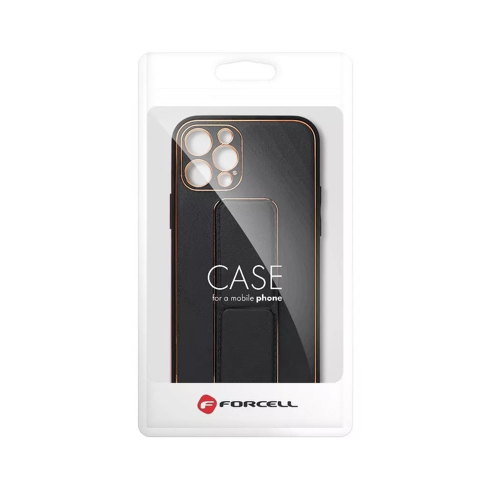 Silikonové pouzdro Forcell Leather Kickstand na mobil Samsung Galaxy A03s Černé se stojánkem