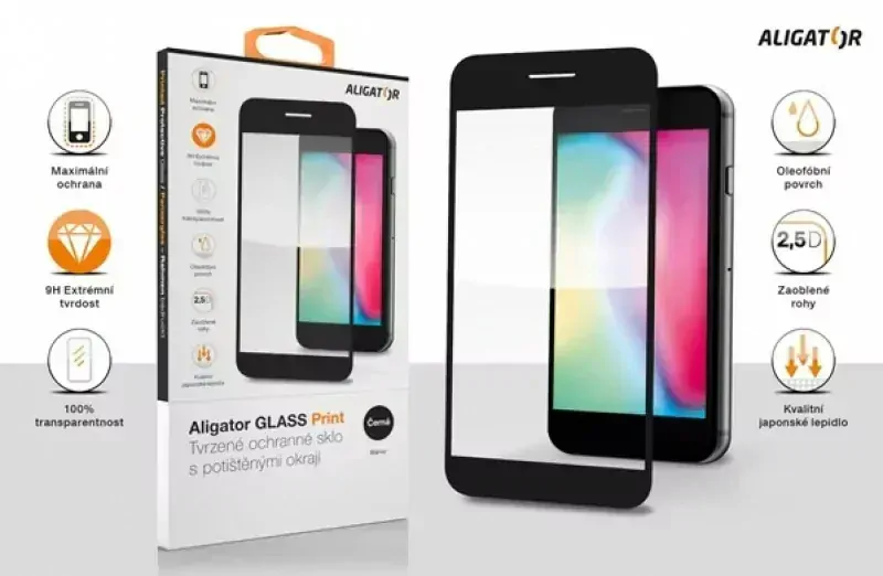 Ochranné sklo ALIGATOR PRINT na celý displej Apple iPhone 12 Mini černé 8595181195666