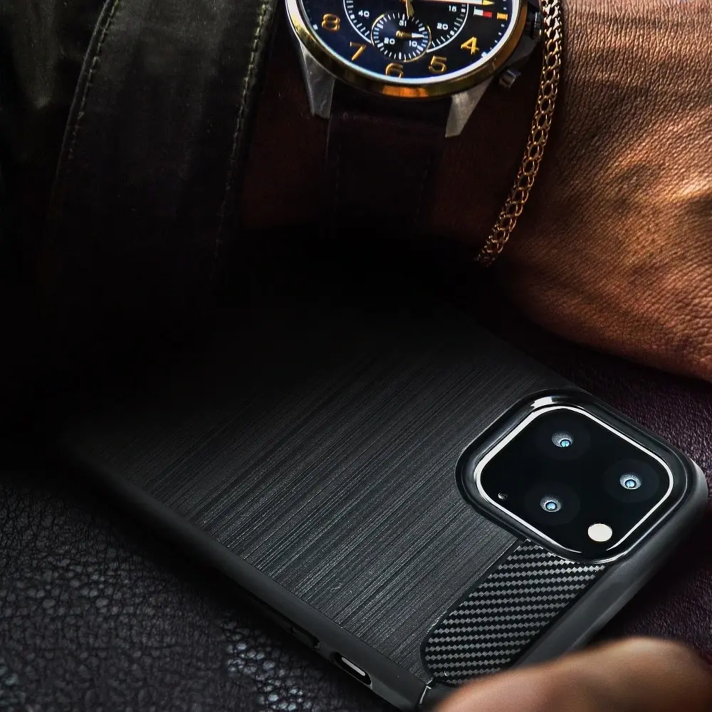 Silikonové pouzdro Coolcase Carbon na mobil Apple iPhone 14 Pro Černé