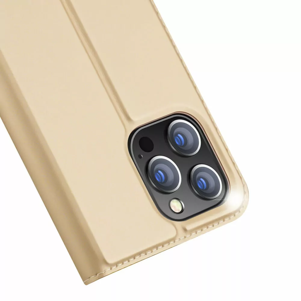 Prémiové flip pouzdro DUX DUCIS SKIN na mobil Apple iPhone 14 Pro Max - zlatavé