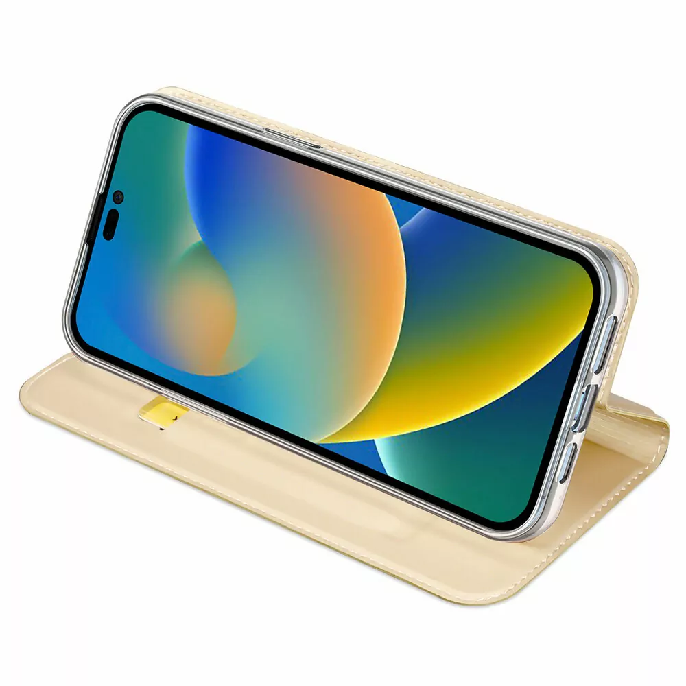 Prémiové flip pouzdro DUX DUCIS SKIN na mobil Apple iPhone 14 Pro Max - zlatavé