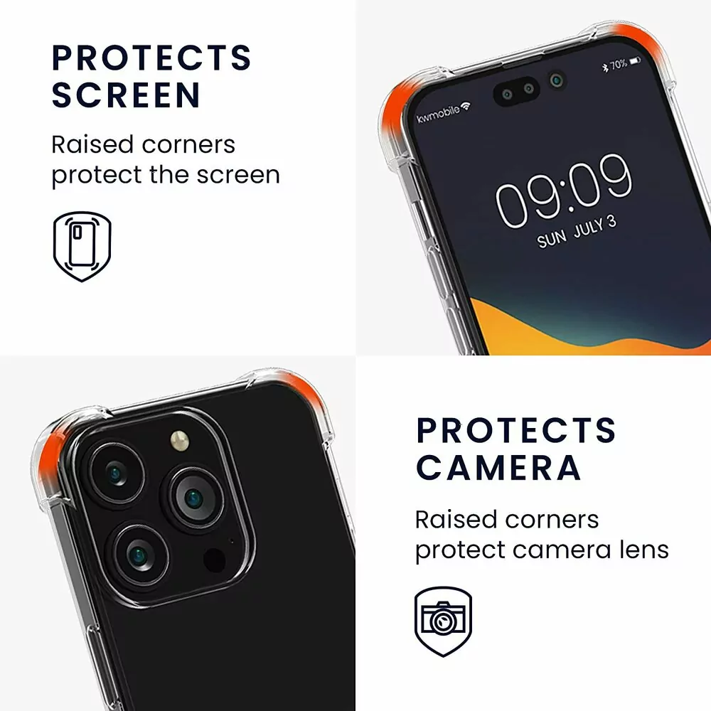 Pevné silikonové pouzdro kwmobile Crossbody na mobil Apple iPhone 14 Pro Max čiré s kovovým popruhem přes rameno nebo na krk - Gold - ROZBALENO