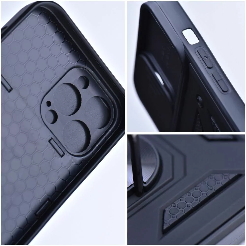 Odolné pouzdro Armor CamShield na mobil Xiaomi Redmi 10C černé s krytkou fotoaprátů a stojánkem
