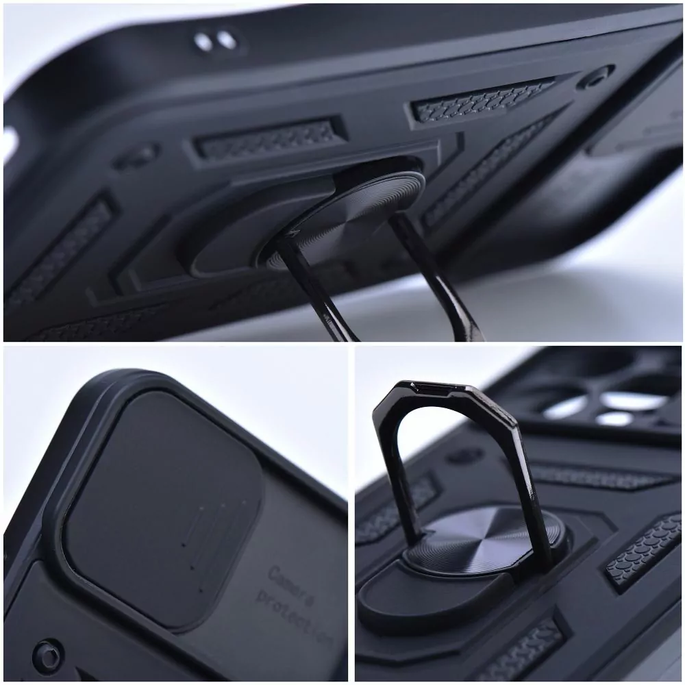 Odolné pouzdro Armor CamShield na mobil Xiaomi Redmi 10C černé s krytkou fotoaprátů a stojánkem