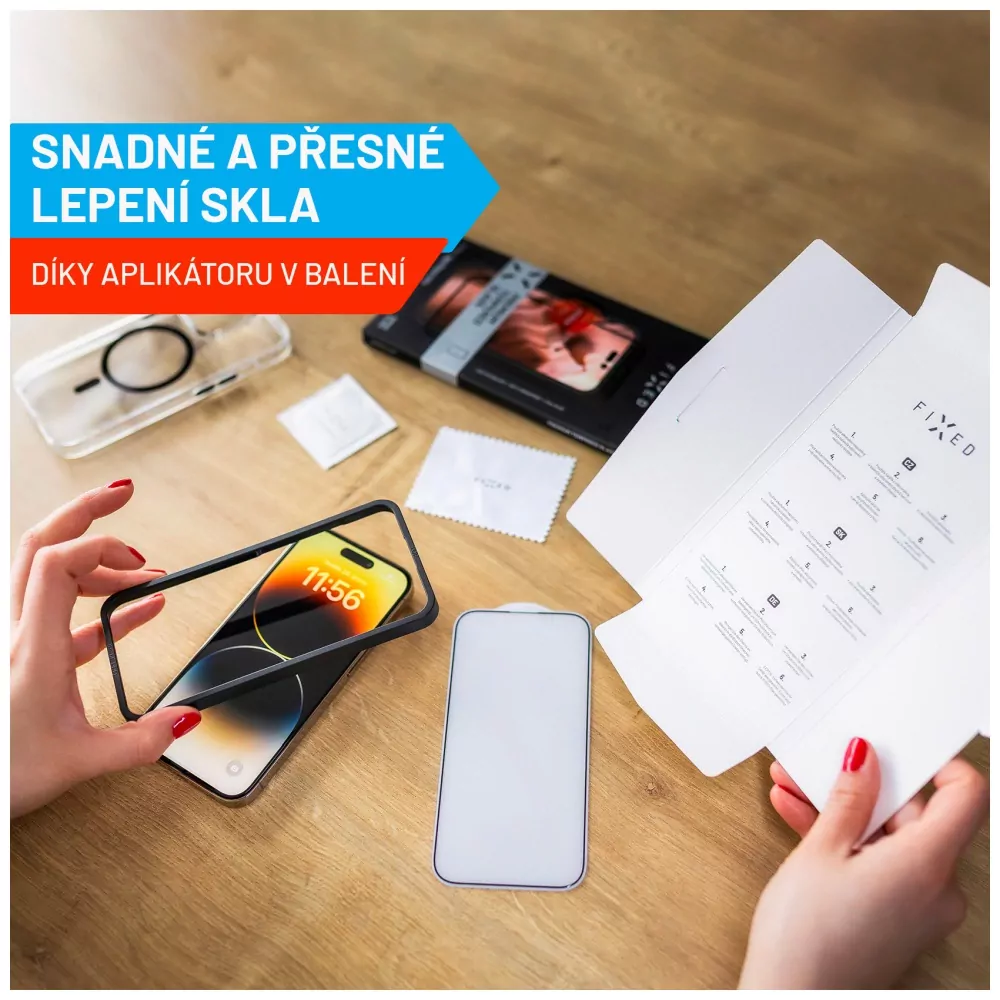 Prémiové ochranné sklo FIXED ARMOR na displej Apple iPhone 14 Pro černé s aplikátorem (8591680147113)