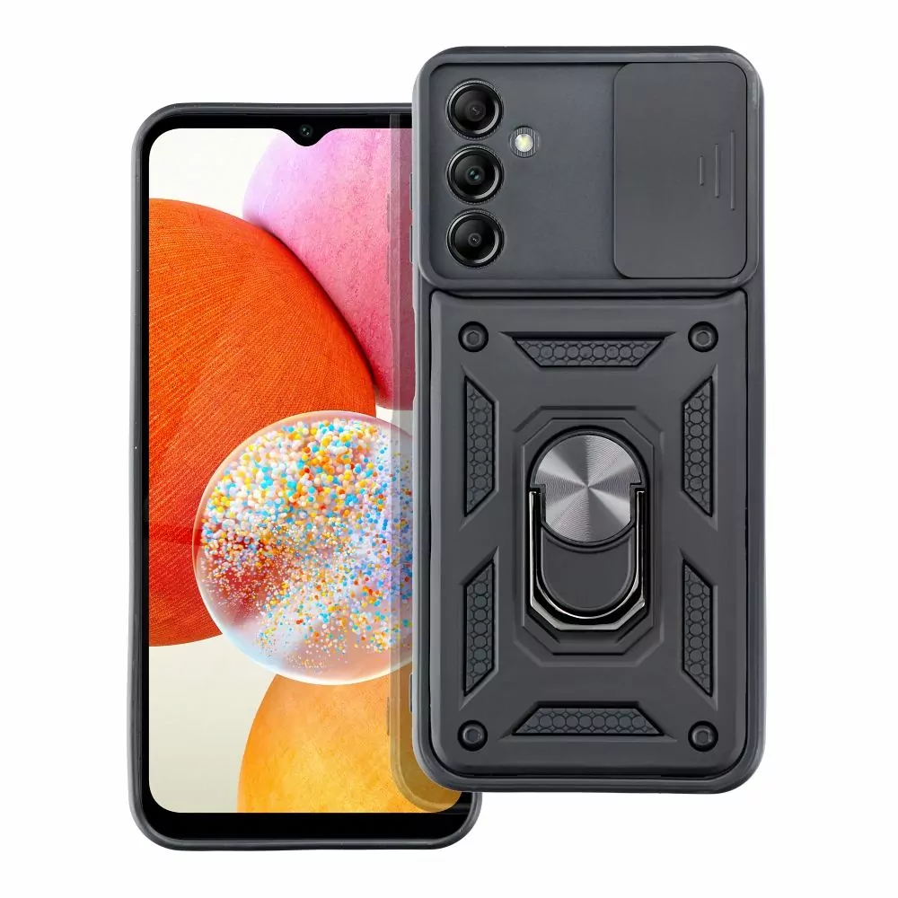 Odolné pouzdro Armor CamShield na mobil Samsung Galaxy A35 5G černé s krytkou fotoaprátů a stojánkem