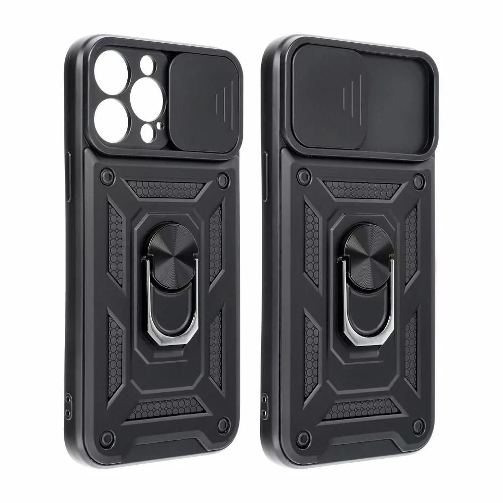 Odolné pouzdro Armor CamShield na mobil Samsung Galaxy A35 5G černé s krytkou fotoaprátů a stojánkem
